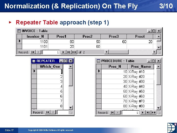 Normalization (& Replication) On The Fly Repeater Table approach (step 1) Slide 17 Copyright