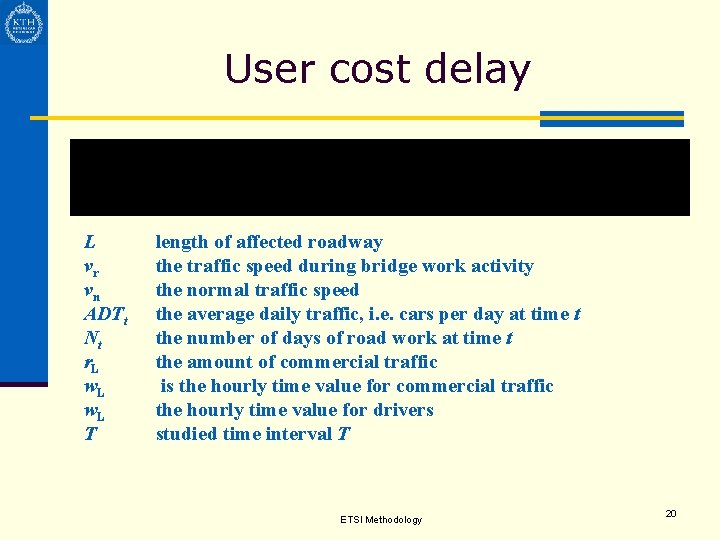 User cost delay L vr vn ADTt Nt r. L w. L T length