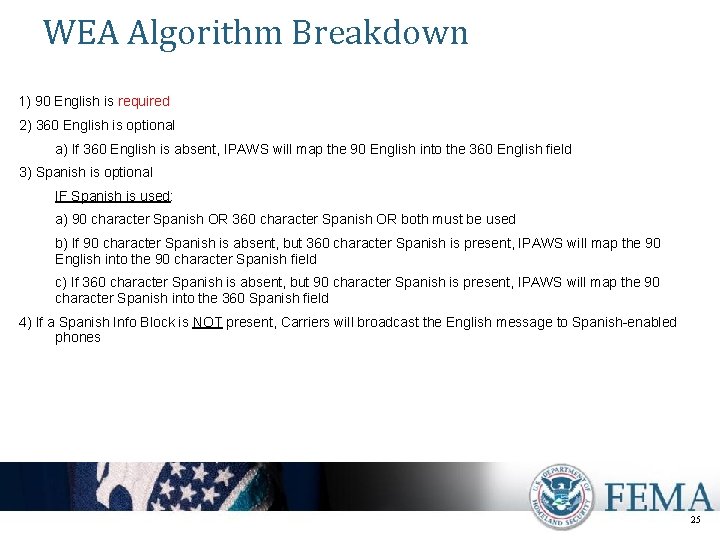 WEA Algorithm Breakdown 1) 90 English is required 2) 360 English is optional a)