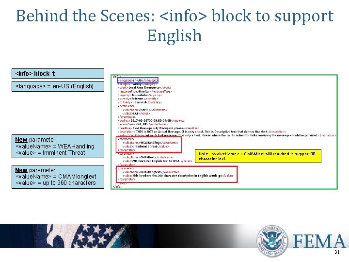 Behind the Scenes: <info> block to support English <info> block 1: <language> = en-US