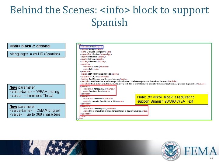 Behind the Scenes: <info> block to support Spanish <info> block 2: optional <language> =