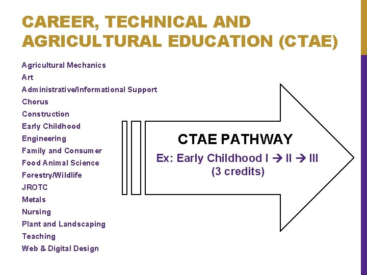 CAREER, TECHNICAL AND AGRICULTURAL EDUCATION (CTAE) Agricultural Mechanics Art Administrative/Informational Support Chorus Construction Early