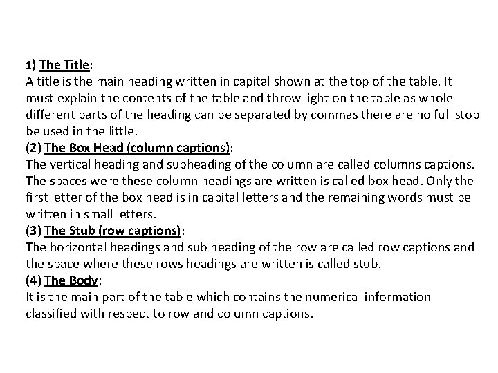 1) The Title: A title is the main heading written in capital shown at
