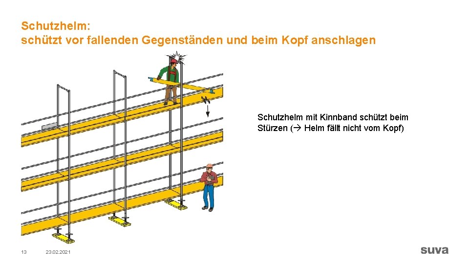 Schutzhelm: schützt vor fallenden Gegenständen und beim Kopf anschlagen Schutzhelm mit Kinnband schützt beim