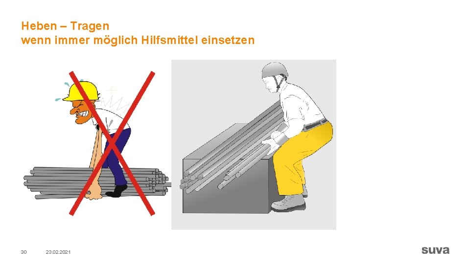 Heben – Tragen wenn immer möglich Hilfsmittel einsetzen 30 23. 02. 2021 