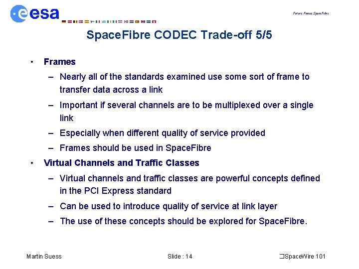 Future Focus: Space. Fibre CODEC Trade-off 5/5 • Frames – Nearly all of the