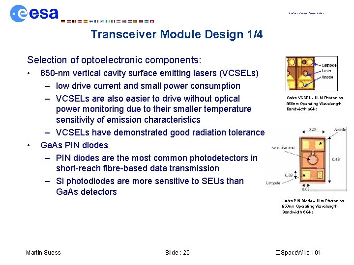 Future Focus: Space. Fibre Transceiver Module Design 1/4 Selection of optoelectronic components: • •