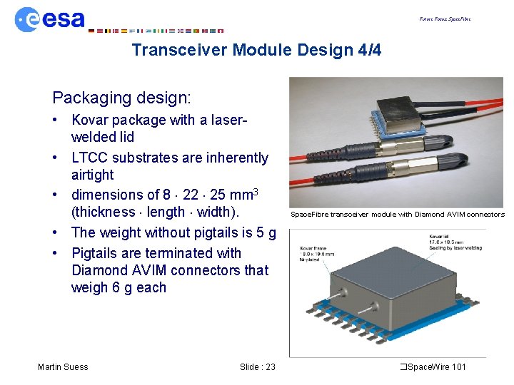 Future Focus: Space. Fibre Transceiver Module Design 4/4 Packaging design: • Kovar package with