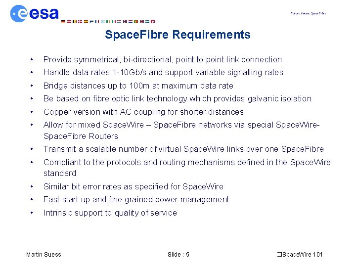 Future Focus: Space. Fibre Requirements • Provide symmetrical, bi-directional, point to point link connection