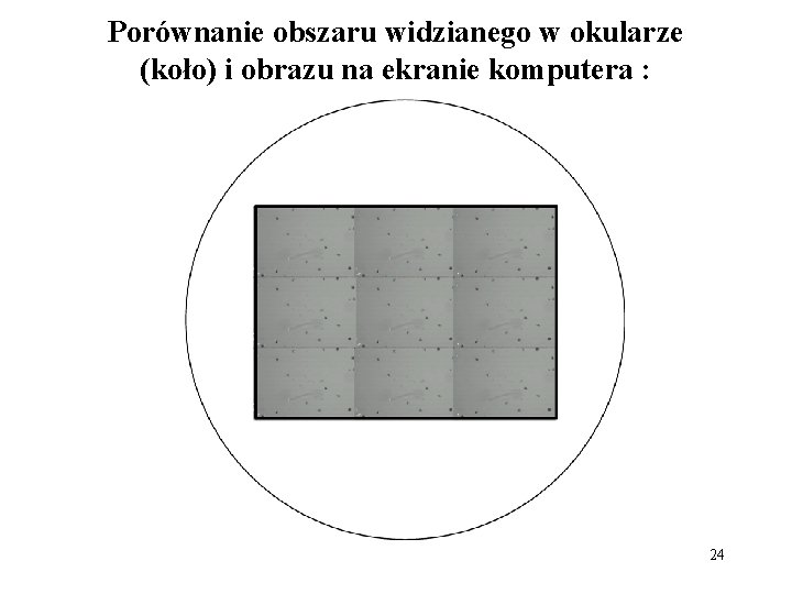 Porównanie obszaru widzianego w okularze (koło) i obrazu na ekranie komputera : 24 