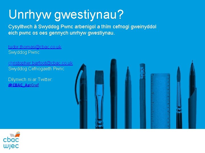 Unrhyw gwestiynau? Cysylltwch â Swyddog Pwnc arbenigol a thîm cefnogi gweinyddol eich pwnc os