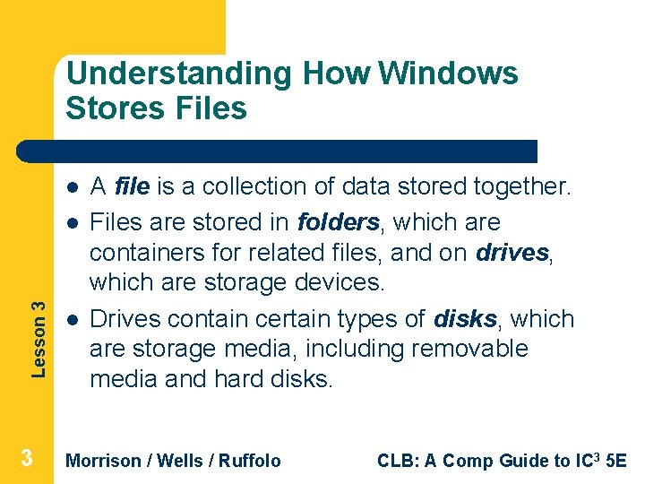 Understanding How Windows Stores Files l Lesson 3 l A file is a collection Understanding How Windows Stores Files l Lesson 3 l A file is a collection