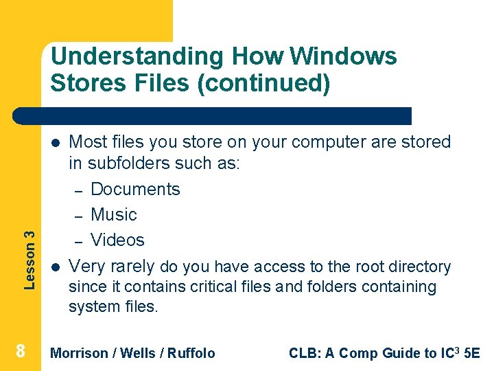 Understanding How Windows Stores Files (continued) Lesson 3 l 8 l Most files you Understanding How Windows Stores Files (continued) Lesson 3 l 8 l Most files you