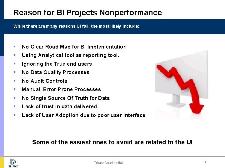 Reason for BI Projects Nonperformance While there are many reasons UI fail, the most