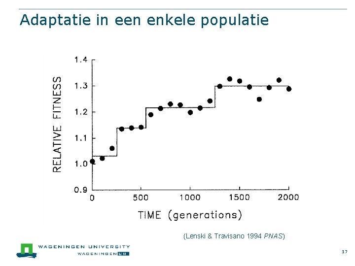 Adaptatie in een enkele populatie (Lenski & Travisano 1994 PNAS) 17 