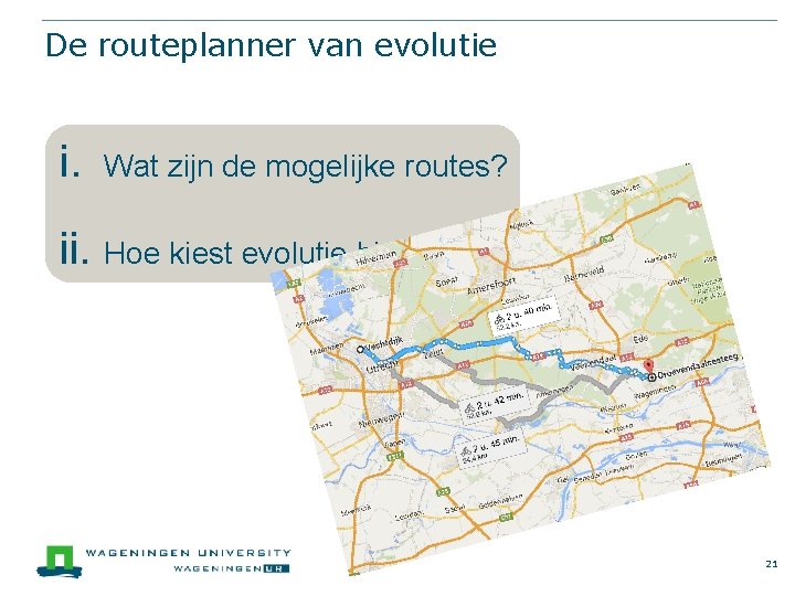 De routeplanner van evolutie i. Wat zijn de mogelijke routes? ii. Hoe kiest evolutie