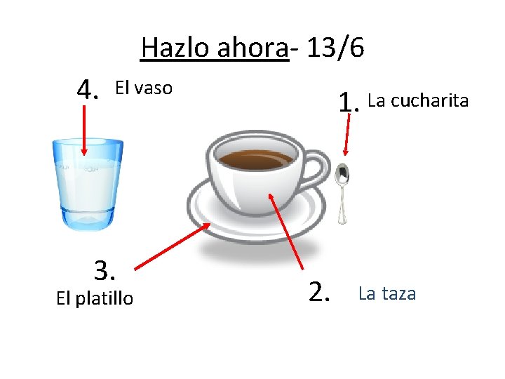 Hazlo ahora- 13/6 4. El vaso 3. El platillo 1. La cucharita 2. La