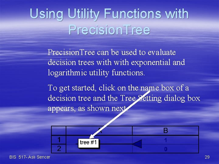 Using Utility Functions with Precision. Tree can be used to evaluate decision trees with