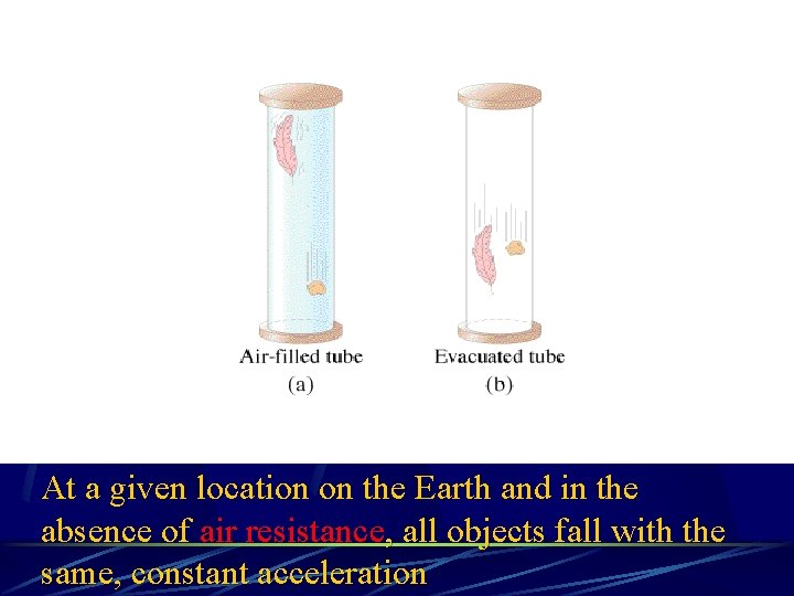 At a given location on the Earth and in the absence of air resistance,