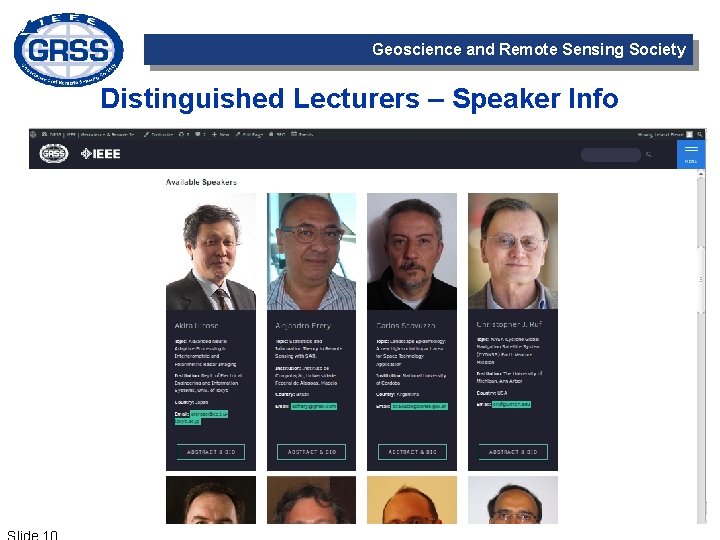 Geoscience and Remote Sensing Society Distinguished Lecturers – Speaker Info 