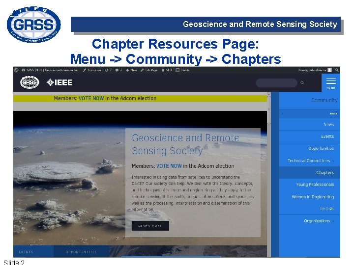 Geoscience and Remote Sensing Society Chapter Resources Page: Menu -> Community -> Chapters 