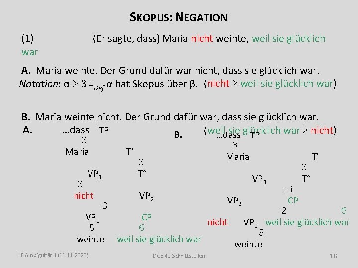 SKOPUS: NEGATION (1) war (Er sagte, dass) Maria nicht weinte, weil sie glücklich A.
