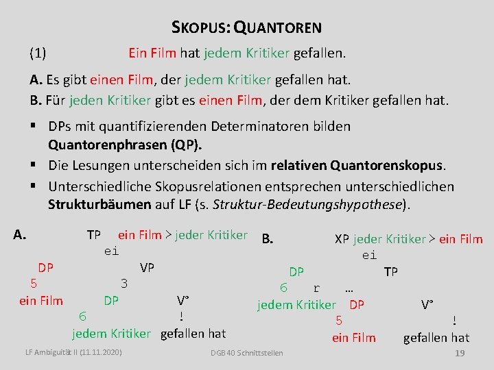 SKOPUS: QUANTOREN (1) Ein Film hat jedem Kritiker gefallen. A. Es gibt einen Film,