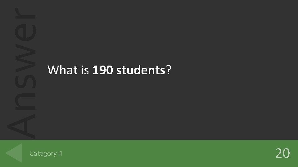 Answer What is 190 students? Category 4 20 