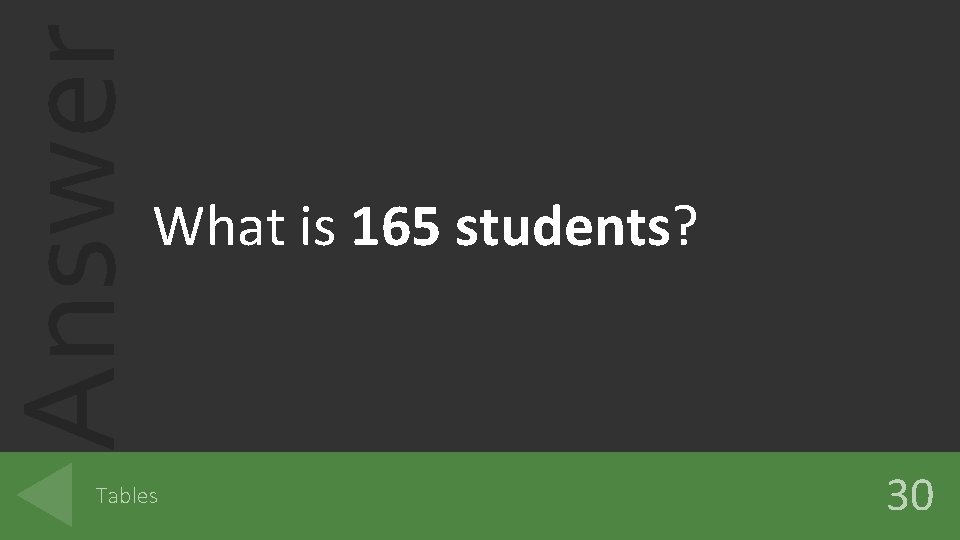 Answer What is 165 students? Tables 30 