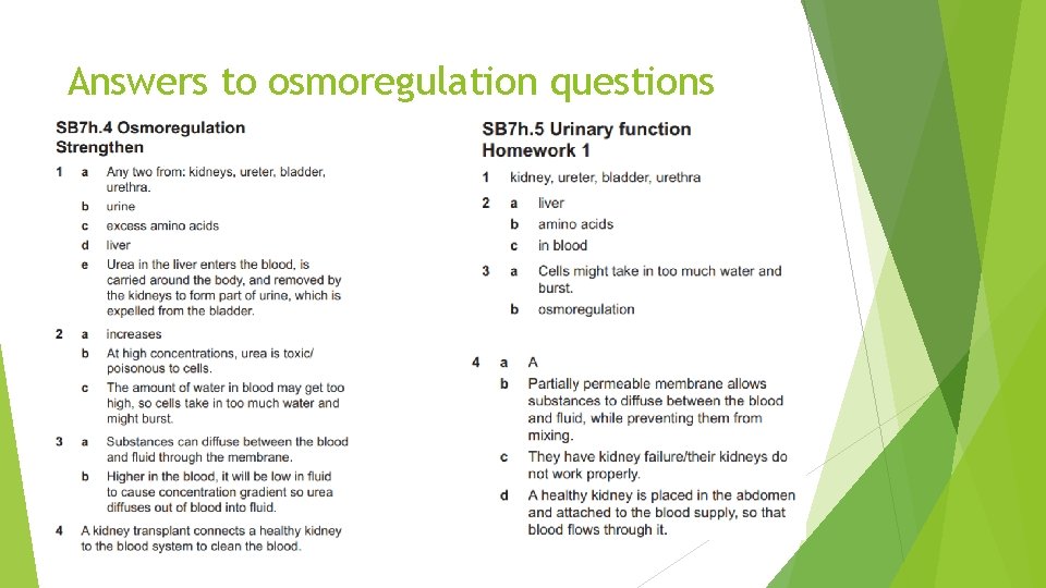 Answers to osmoregulation questions 