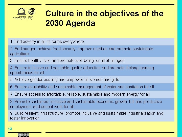 Culture in the objectives of the 2030 Agenda 1. End poverty in all its