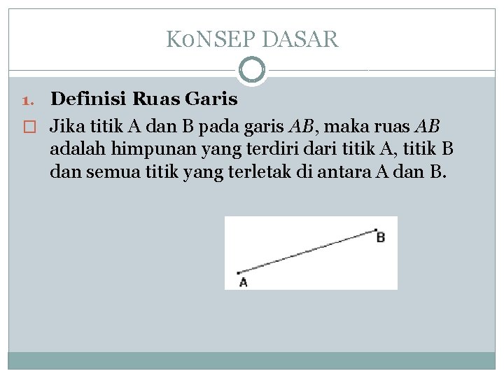 K 0 NSEP DASAR 1. Definisi Ruas Garis � Jika titik A dan B