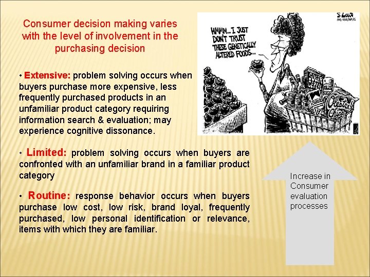 Consumer decision making varies with the level of involvement in the purchasing decision •