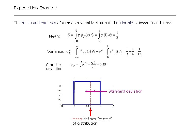 Expectation Example The mean and variance of a random variable distributed uniformly between 0