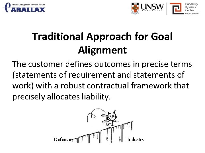 Traditional Approach for Goal Alignment The customer defines outcomes in precise terms (statements of