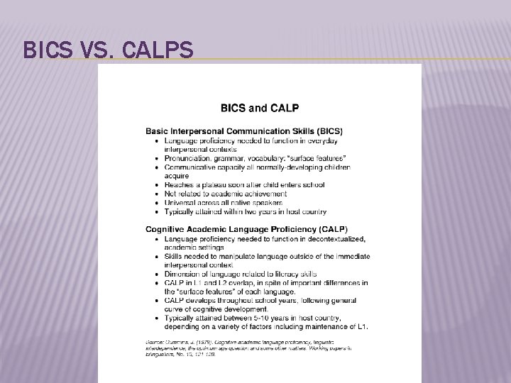 BICS VS. CALPS 