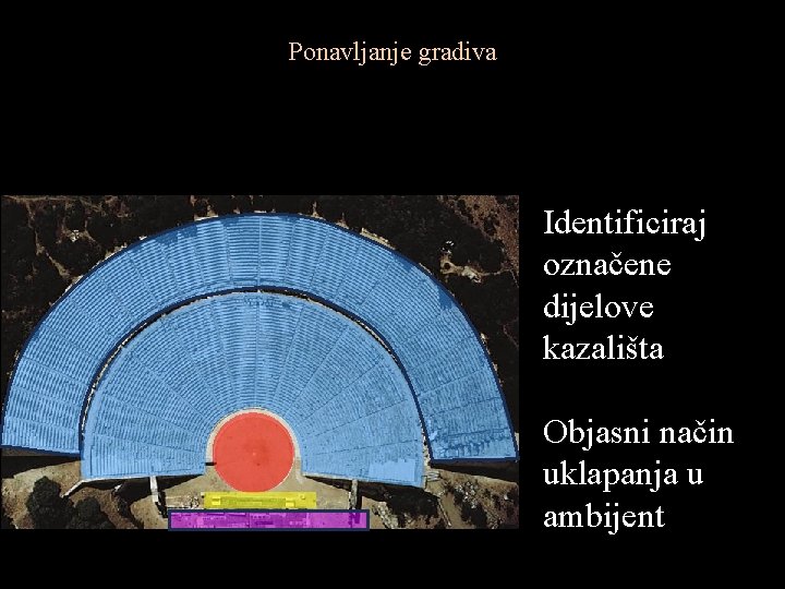 Ponavljanje gradiva Identificiraj označene dijelove kazališta Objasni način uklapanja u ambijent 