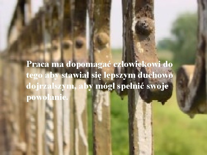 Praca ma dopomagać człowiekowi do tego aby stawiał się lepszym duchowo dojrzalszym, aby mógł