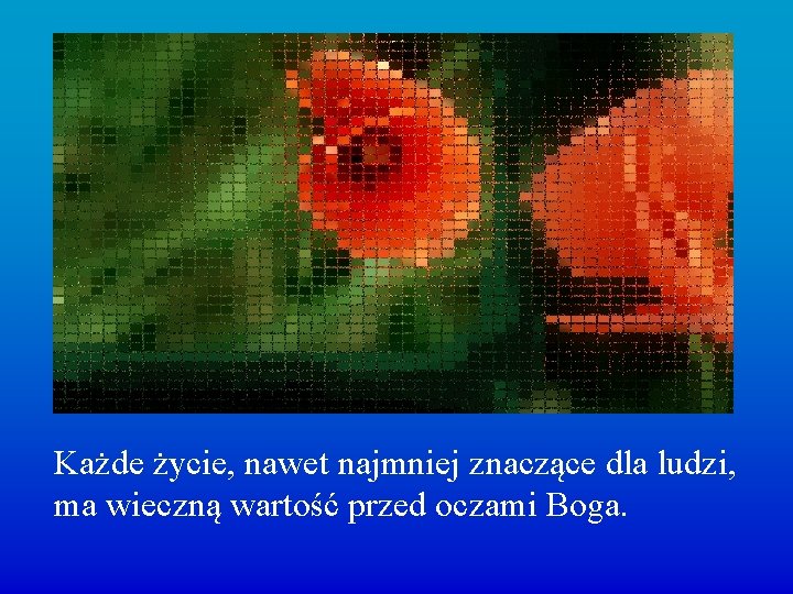 Każde życie, nawet najmniej znaczące dla ludzi, ma wieczną wartość przed oczami Boga. 