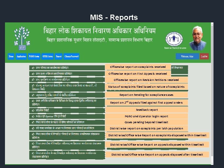 MIS - Reports Officewise report on complaints received Officewise report on First Appeals received