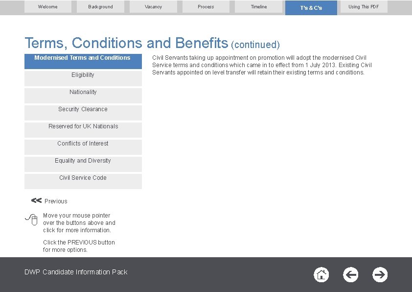 Welcome Background Vacancy Process Timeline T’s & C’s Using This PDF Terms, Conditions and