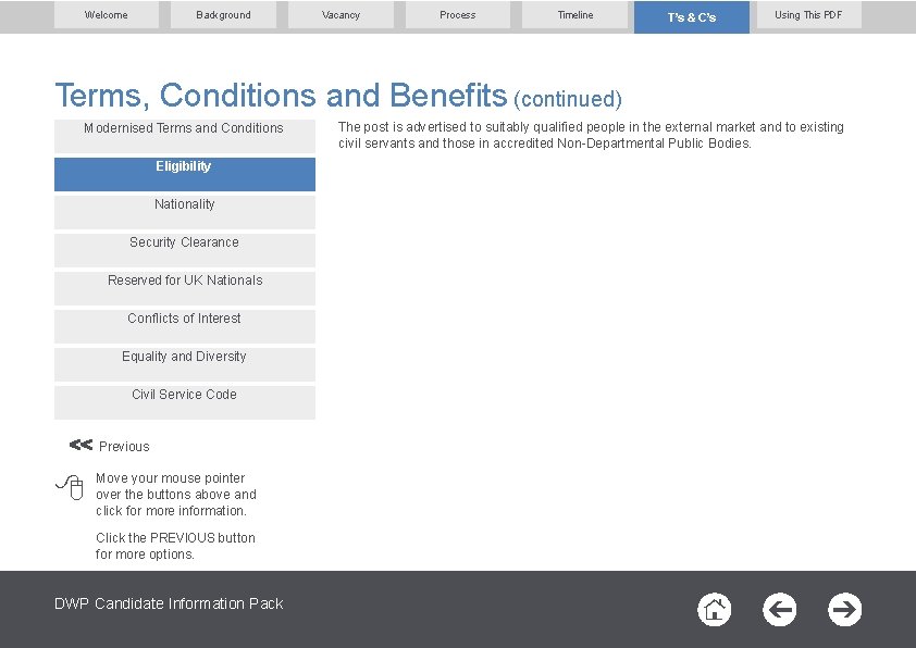 Welcome Background Vacancy Process Timeline T’s & C’s Using This PDF Terms, Conditions and