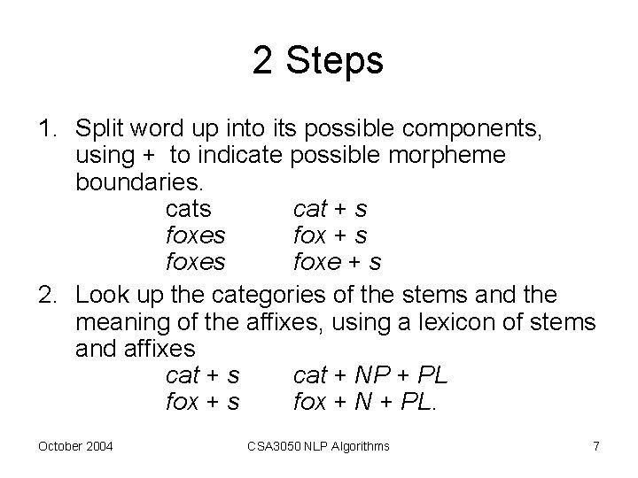 2 Steps 1. Split word up into its possible components, using + to indicate