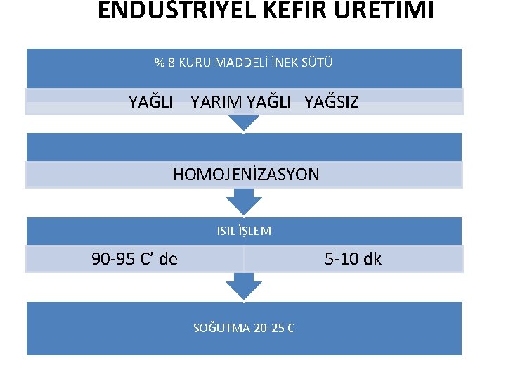 ENDÜSTRİYEL KEFİR ÜRETİMİ % 8 KURU MADDELİ İNEK SÜTÜ YAĞLI YARIM YAĞLI YAĞSIZ HOMOJENİZASYON