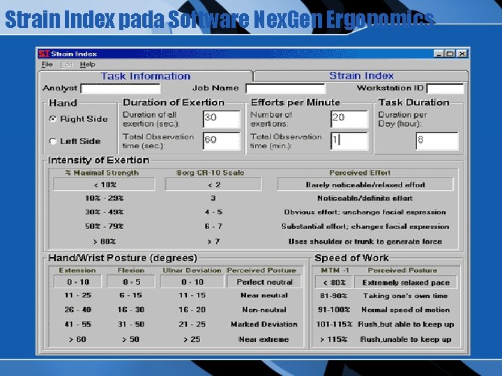 Strain Index pada Software Nex. Gen Ergonomics 