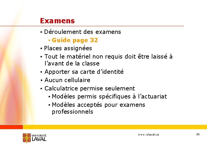 Examens • Déroulement des examens • Guide page 32 • Places assignées • Tout
