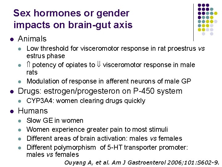 Sex hormones or gender impacts on brain-gut axis l Animals l l Drugs: estrogen/progesteron