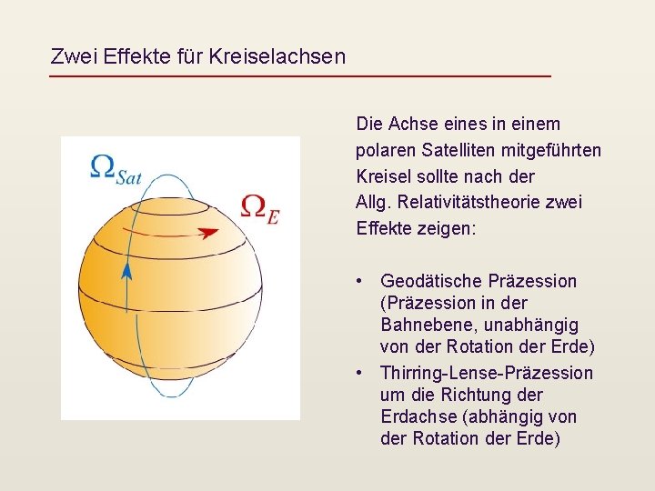 Zwei Effekte für Kreiselachsen Die Achse eines in einem polaren Satelliten mitgeführten Kreisel sollte