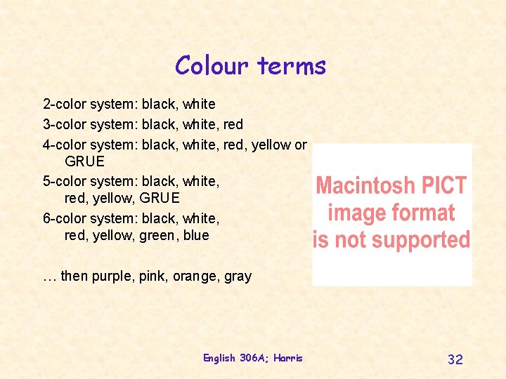 Colour terms 2 -color system: black, white 3 -color system: black, white, red 4
