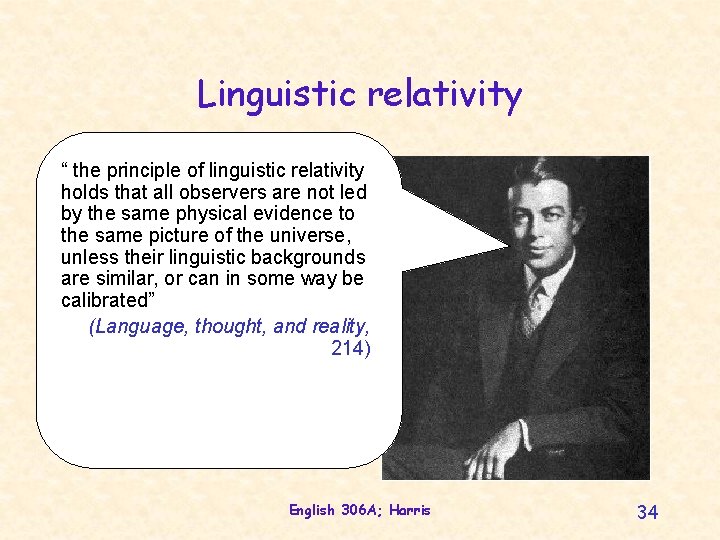 Linguistic relativity “ the principle of linguistic relativity holds that all observers are not